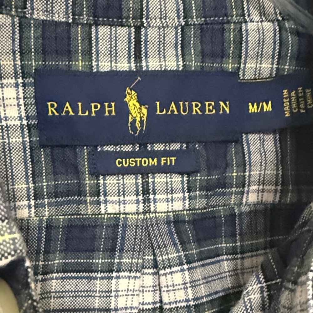 Polo by Ralph Lauren Blue Label Tartan Blue Green Custom Fit Mens Classic Shirt - Picture 4 of 5
